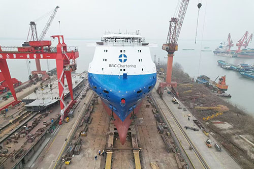 A 11,000DWT multi-purpose vessel of Sanfu was successfully launched.